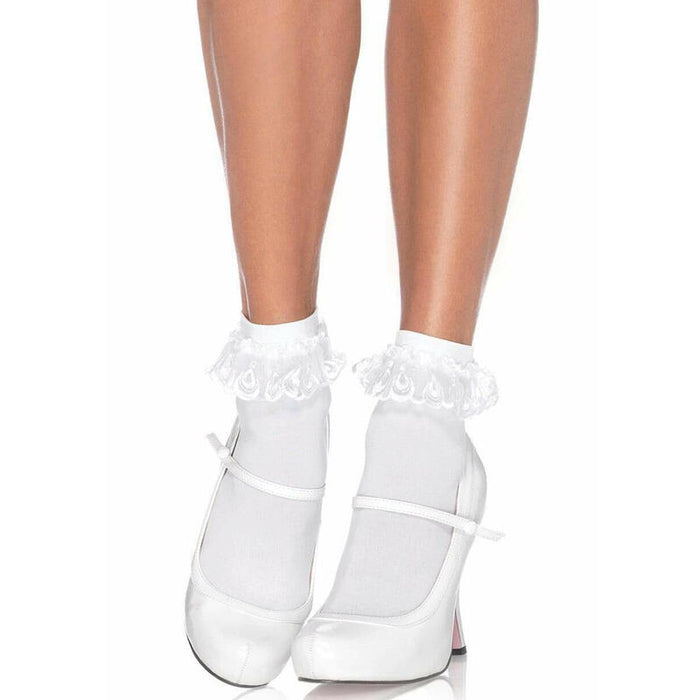 Leg Avenue - Calcetines Con Volante Encaje Blanco