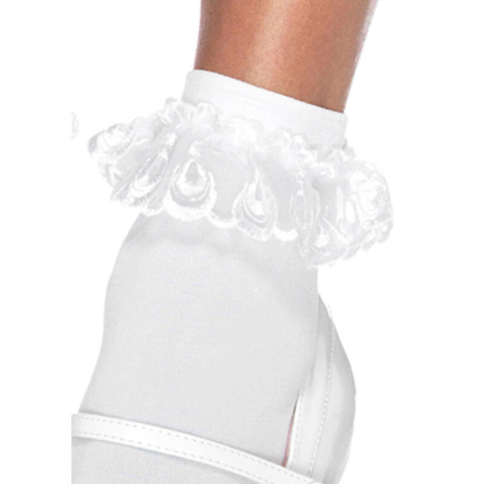 Leg Avenue - Calcetines Con Volante Encaje Blanco