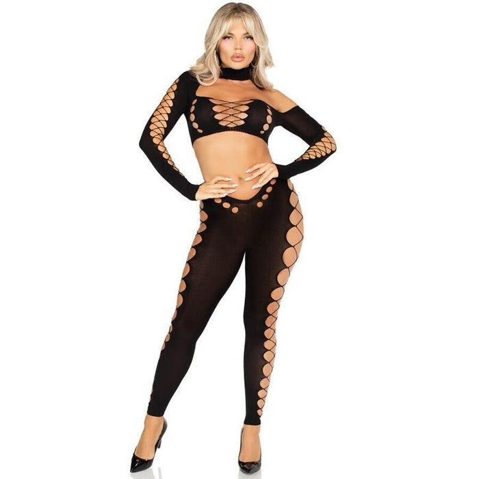 Leg Avenue - Crop Top Y Leggings Cut-Out Sin Costuras Negro