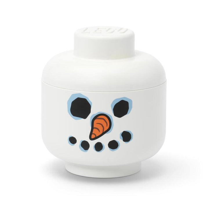 Lego Cabezal De Almacenamiento Pequeño, Muñeco De Nieve Blanco, 6.3 X 6.3 X 7.28 Pulgadas, Caja De Almacenamiento De Plástico Apilable Con Tapa Para Organizador De Juguetes Para Niños Y Decoración