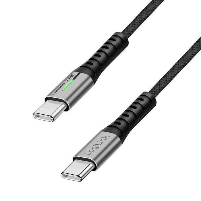 Logilink Cu0421 Usb 2.0 Tipo C Cable M To M 480 Mbps 100w Led Nylon Metal Housing Negro 0.5m