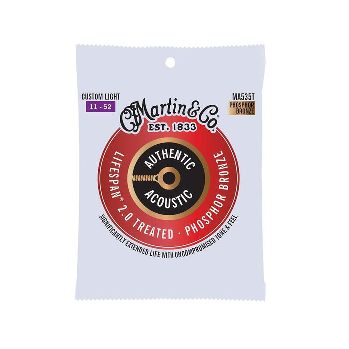 Martin Cuerdas Para Guitarra Acústica, Lifespan 2.0 Custom Light 11-52, 98/2 Bronce Fosforoso (Ma535t)