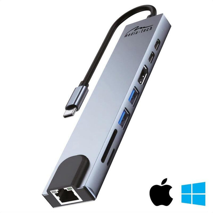 Media-Tech Usb Hub 8 In 1 Giga Lan Hub Mt5046