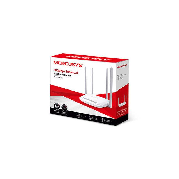 Mercusys Wireless Router N Mw325r Blanco  Wifi N 300mbps/4 Antenas 5dbi/1xwan+4xethernet Mw325r