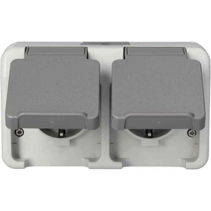 Merten Meg2321-8029 Schuko-Doppel-Steckdose. Lichtgrau Waagerecht