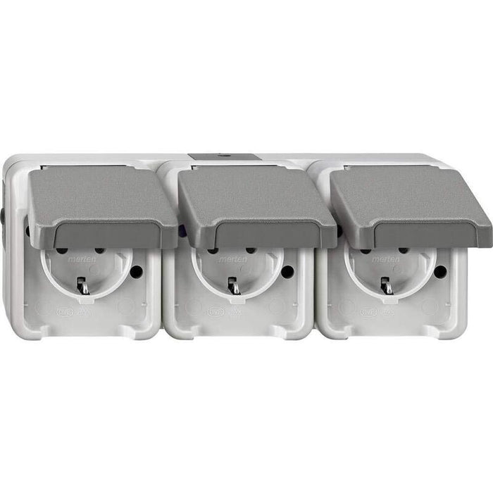 Merten Meg2391-8029 Schuko-Dreifach-Steckdose. Lichtgrau. Waagerecht