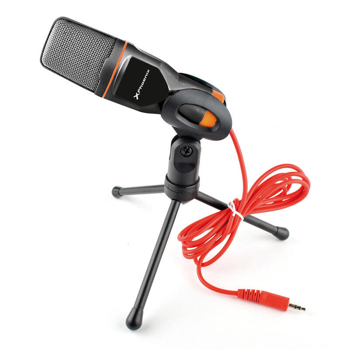 Microfono Multimedia Phoenix Phpodcaststudio Jack 3.5mm Para Ordenador Portatil / Pc/  Tablet / Smartphone / Incluye Tripode  Reclinable/ Cable Adaptador 2 Jack A 1 Jack / Ideal Para Youtubers Gaming