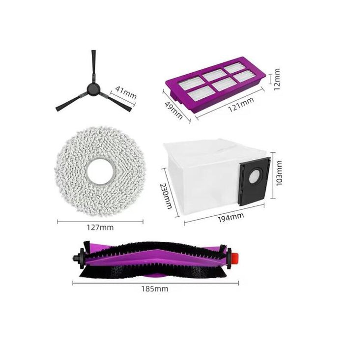 Midea V15 Spare Parts Kit: Side Brush × 1 Pc+Mop Pad × 2 Pcs+Roller Brush × 1 Pc+Filter × 1 Pc+Dust Bag × 1 Pc