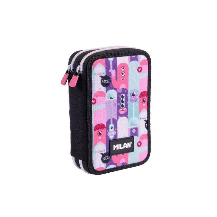 Milan Aliens 2 Plumier De 2 Pisos Con Regla - Sacapuntas - Gomas De Borrar - Lapices De Grafito Y De Colores -