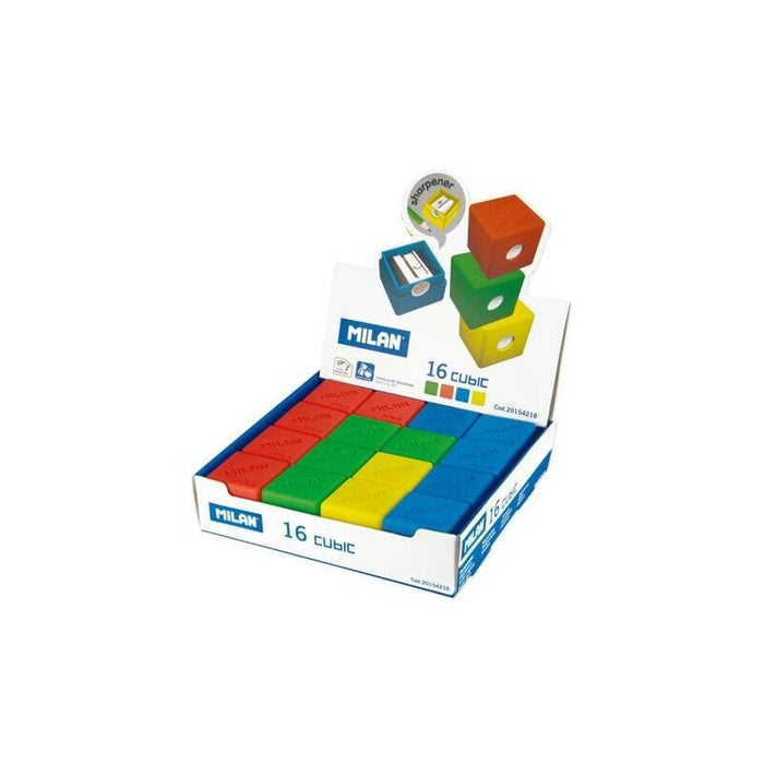 Milan Caja Expositora 16 Sacapuntuas Con Deposito Cubic. Varios Colores.