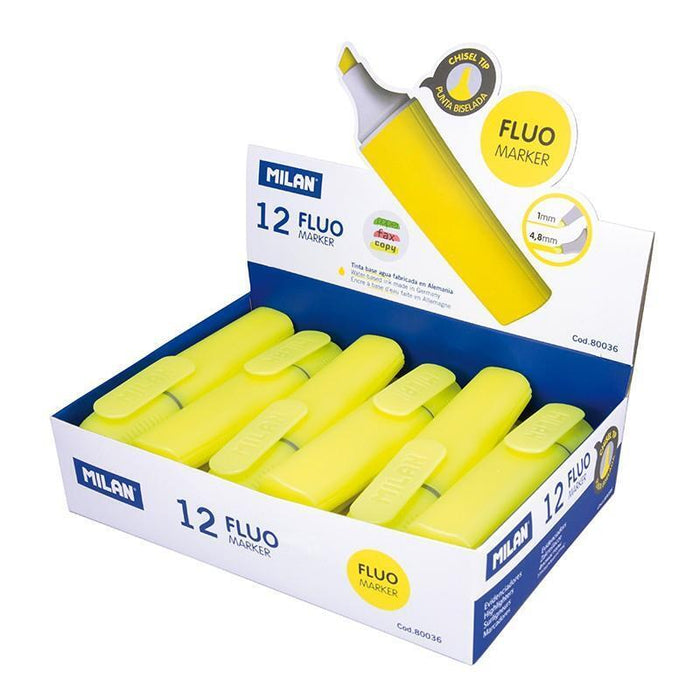 Milan Marcador Fluorescente Punta Biselada Amarillo Caja Expositora 12u