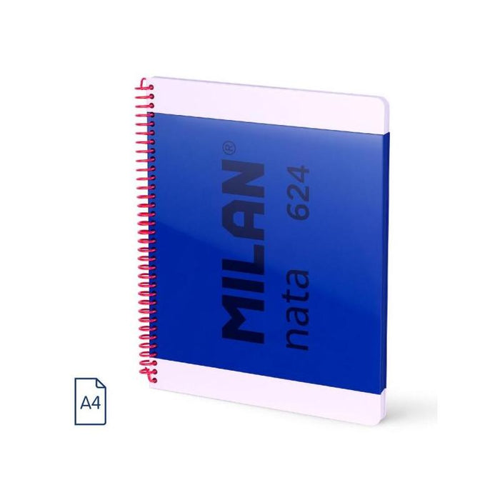 Milan Nata 624 Cuaderno Espiral Formato A4 Pautado 7mm - 80 Hojas De 95 Gr/M2 - Microperforado, 4 Taladros - Azul