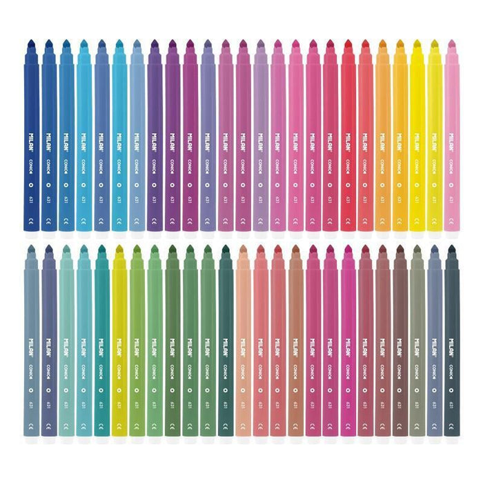 Milan Pack De 50 Rotuladores - Punta Conica 5mm - Tinta Al Agua - Lavable - Colores Surtidos