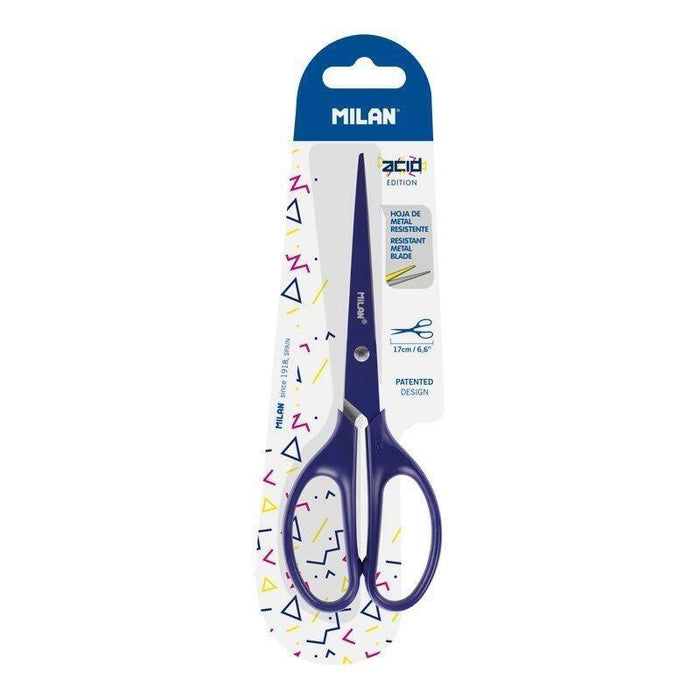 Milan Tijeras Acid Edition 17cm Simétricas Mango De Plástico Azul -Blister-