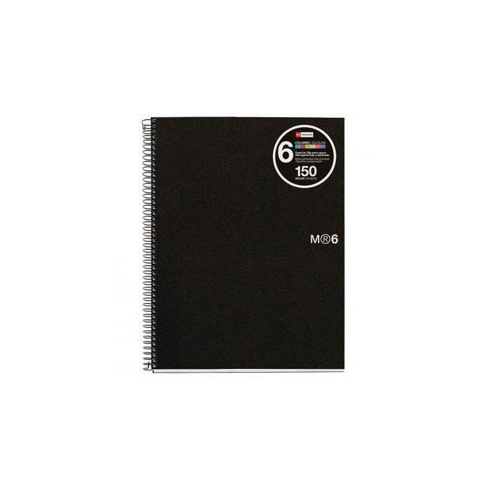 Miquelrius Cuaderno Espiral Microperforado 150 Hojas 5x5 Tapas Polipropileno Y 6 Franjas De Color A5 Negro