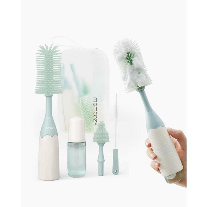 Momcozy Ls002 Juego De Cepillos Para Botellas Push-Press Blanco, Verde