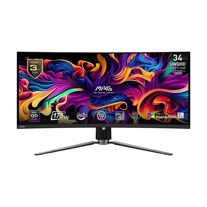 Monitor  Msi Mag 341cqp Qd-Oled 34" 3440x1440 Uwqhd 1800r 175hz 0.03ms 250cd M2 2xhdmi 2.1 1x Dp 1xtype-C 2x Usb 2.0 Type-A 1x Usb 2.0