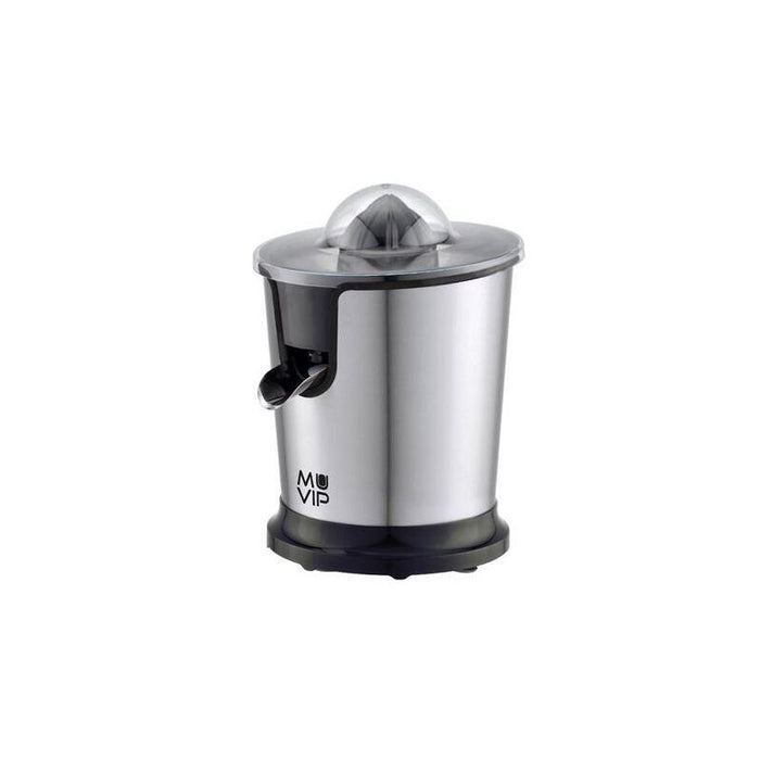 Muvip Exprimidor Electrico Inox 300w - Cuerpo Y Filtro De Acero Inoxidable - Sistema Antigoteo - 2 Tamaños De Conos