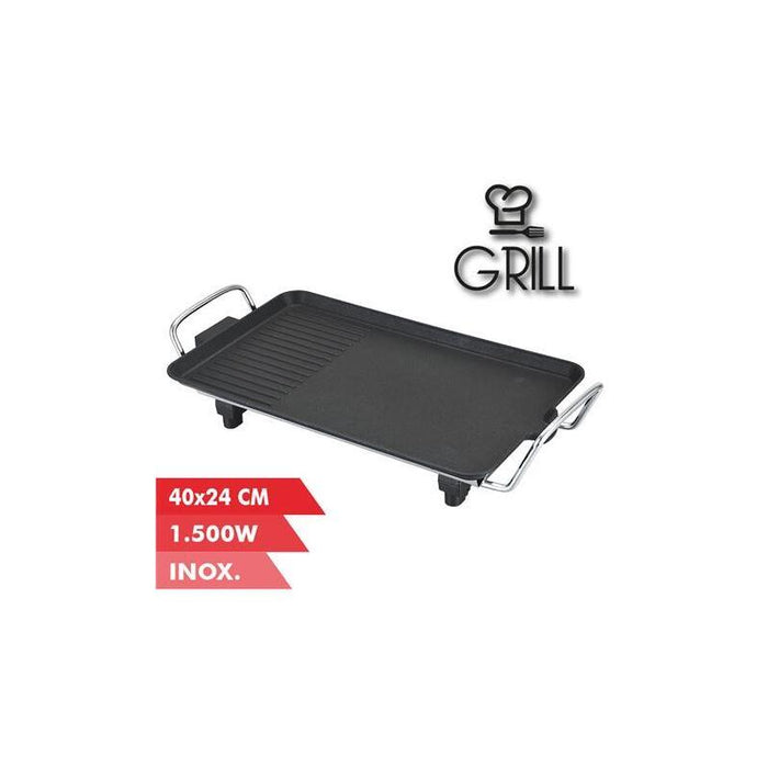 Muvip Plancha De Asar Electrica 1500w - 2 Zonas Lisa Y Grill - Placa Antiadherente - Asas Tacto Frio - Termostato Extraible - Superficie 40x24cm