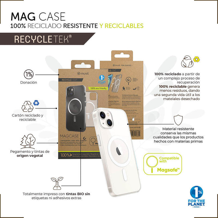Muvit For Change Funda Recycletek Magsafe Compatible Con Apple Iphone 14 Transparente