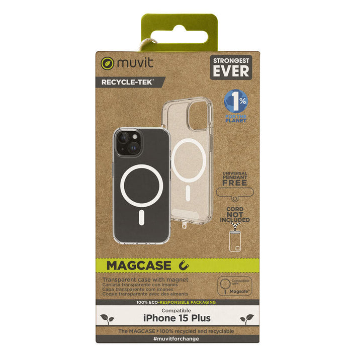 Muvit For Change Funda Recycletek Magsafe Compatible Con Apple Iphone 15 Plus Transparente