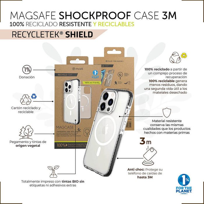 Muvit For Change Funda Recycletek Magsafe Shockproof 3m Compatible Con Apple Iphone 14 Pro Max Transparente/Negra