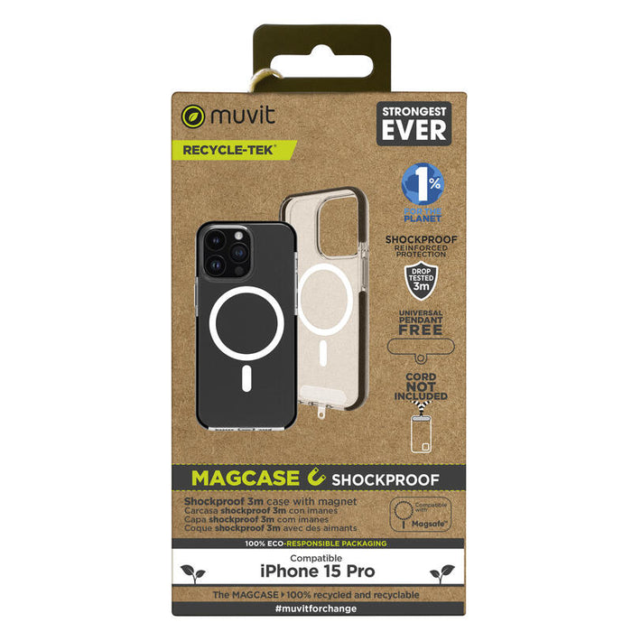 Muvit For Change Funda Recycletek Magsafe Shockproof 3m Compatible Con Apple Iphone 15 Pro Transparente/Negra