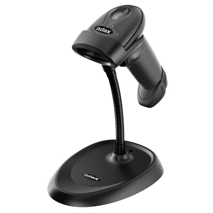 Nilox, Lector Códigos Barras 1d Con Tecnología Láser, Inalámbrico, Ergonómico Y Configuración De Lectura Continua, Con Cable Usb Para Carga Y Transferencia De Datos, Negro
