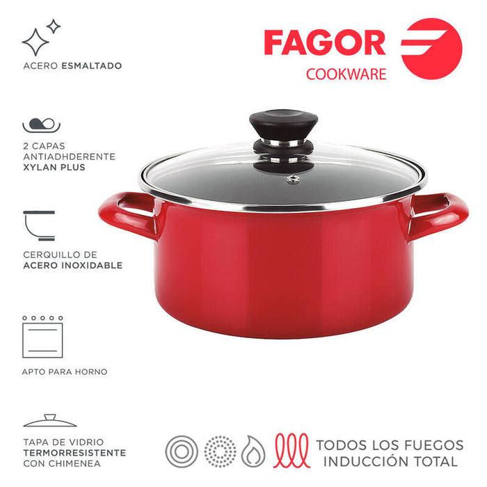 Olla Optimax + Tapa Roja Acero Aisi 430 Fagor Ø18x10cm