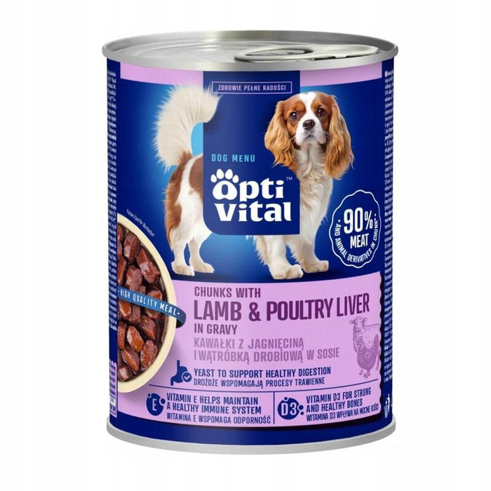 Optivital Lata - Trozos Jugosos Para Perros Adultos Con Hígado De Cordero Y Pollo En Salsa 415g