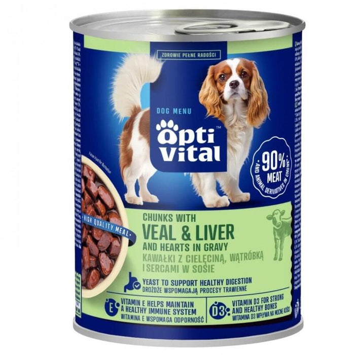 Optivital Lata - Trozos Jugosos Para Perros Adultos Con Hígado De Ternera Y Pollo En Salsa 415g