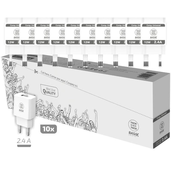 Pack 10 Cargadores De Pared Tech One Tech Basik Tec2954 1xusb 12w