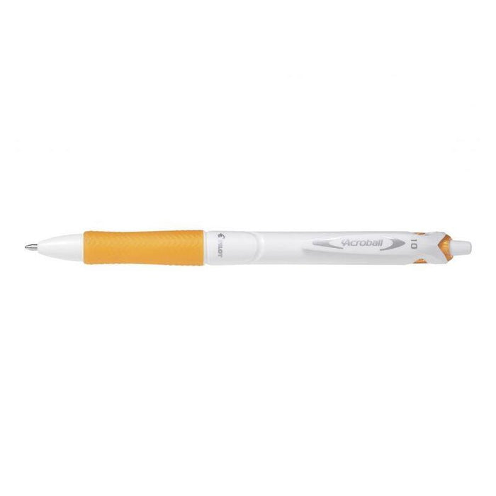 Pack 10 Unidades Pilot Boligrafo De Bola Retractil Acroball Purewhite - Recargable - Fabricado Con Plastico Reciclado - Punta Redonda 1mm - Trazo 0.28mm - Grip Ergonomico - Color Naranja