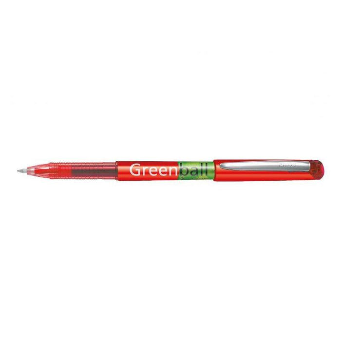 Pack 10 Unidades Pilot Boligrafo De Tinta Liquida Greenball - Recargable - Fabricado Con Plastico Reciclado - Punta Media 0.7mm - Trazo 0.35mm - Color Rojo
