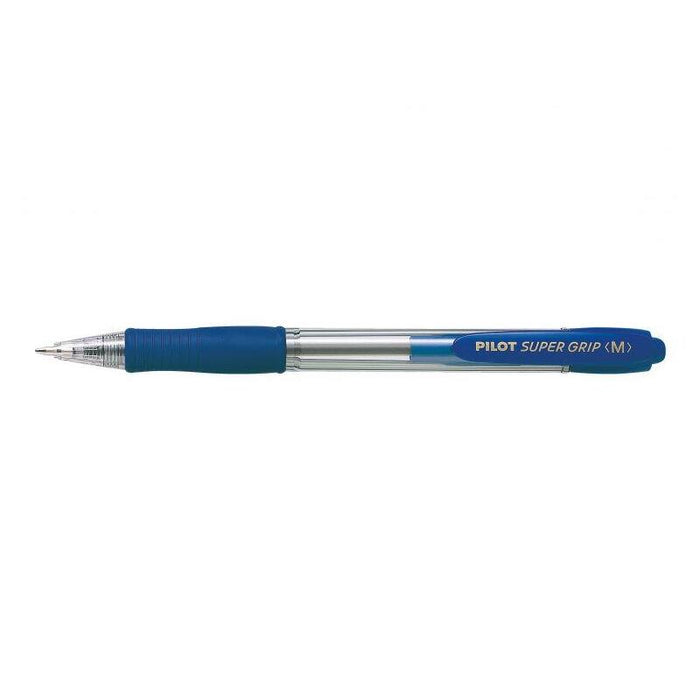Pack 12 Unidades Pilot Boligrafo De Bola Retractil Supergrip - Punta Redonda 1.0mm - Trazo 0.27mm - Tinta De Aceite - Grip Ergonomico - Color Azul