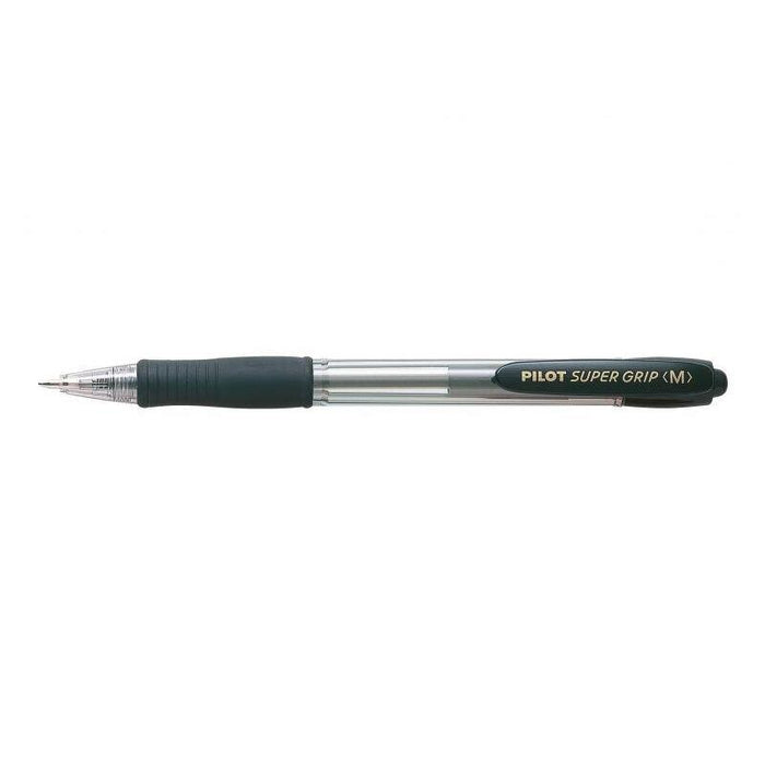 Pack 12 Unidades Pilot Boligrafo De Bola Retractil Supergrip - Punta Redonda 1.0mm - Trazo 0.27mm - Tinta De Aceite - Grip Ergonomico - Color Negro
