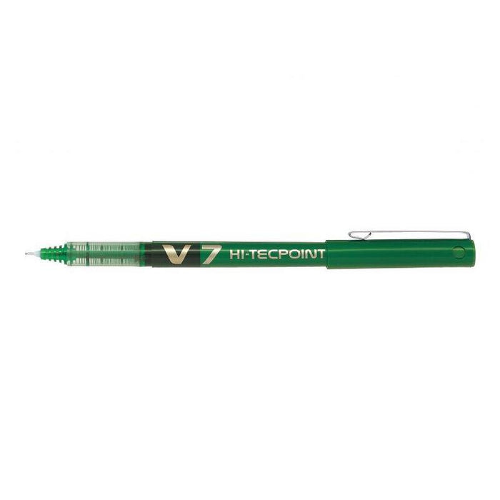 Pack 12 Unidades Pilot Boligrafo De Tinta Liquida V7 Hi-Tecpoint Rollerball - Punta Fina De Aguja 0.7mm - Trazo 0.5mm - Color Verde