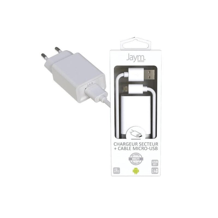 Pack Cargador De Red Usb-A + Cable Usb-A Vers Usb-C 1.5m - Blancos - Jaym® Pop