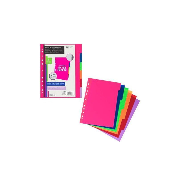 Pack De 10 Unidades Carchivo Separadores 6 Posiciones A4 Pp Opaco Extra Rígido Multicolor