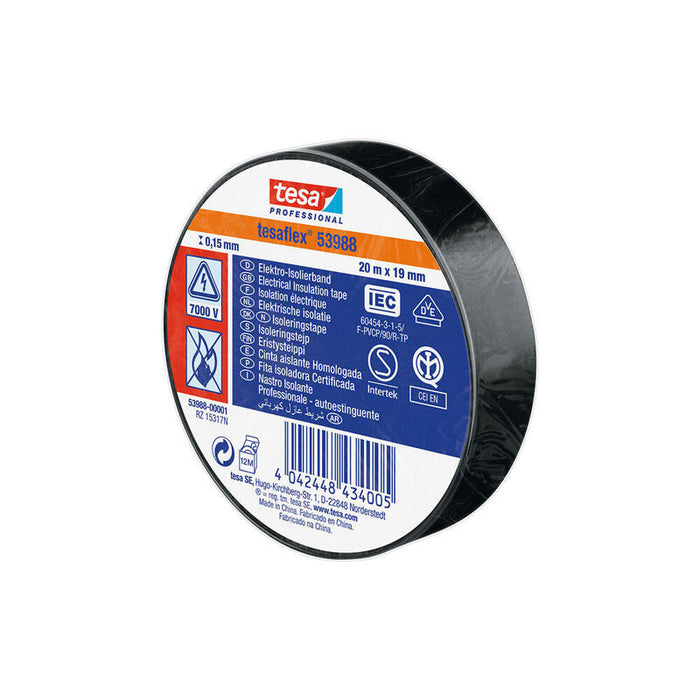 Pack De 10 Unidades - Cinta Aislante Homologada Negra 20m X 19mm 53988 Tesa
