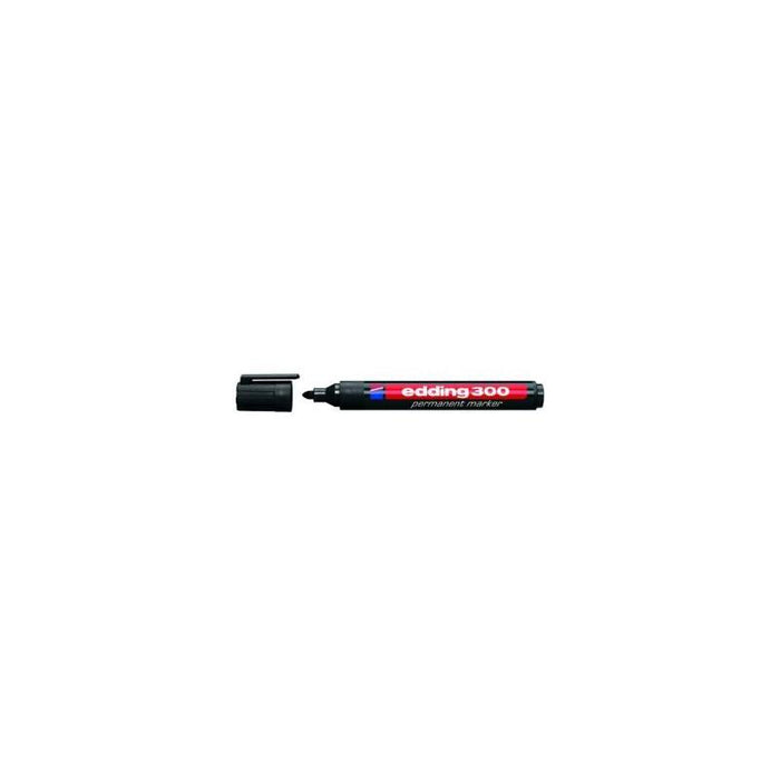 Pack De 10 Unidades Edding 300 Rotulador Permanente Punta Redonda - Trazo Entre 1.5 Y 3 Mm. - Tinta Casi Inodora - Capuchon Con Clip - Secado Rapido - Color Negro