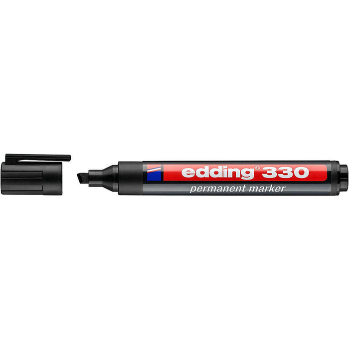 Pack De 10 Unidades Edding 330 Rotulador Permanente Punta Biselada - Trazo Entre 1 Y 5 Mm. - Tinta Casi Inodora - Capuchon Con Clip - Secado Rapido - Color Negro
