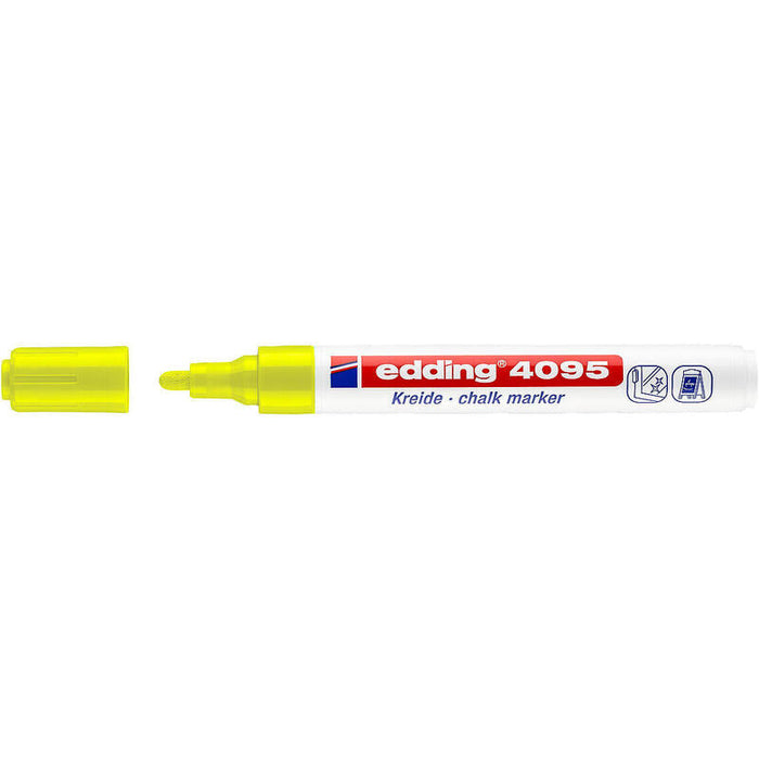 Pack De 10 Unidades Edding 4095 Rotulador De Tiza Liquida - Punta Redonda - Trazo Entre 2 Y 3mm - Olor Neutro  - Color Amarillo Neon