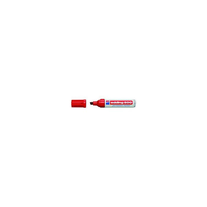 Pack De 10 Unidades Edding 500 Rotulador Permanente Punta Biselada - Trazo Entre 2  Y 7 Mm. - Recargable - Secado Instantaneo - Color Rojo