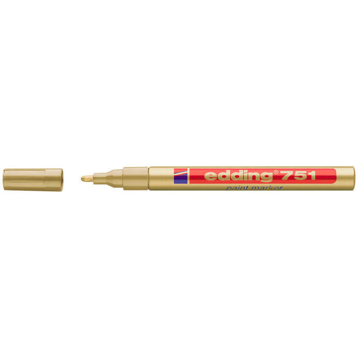 Pack De 10 Unidades Edding 751 Rotulador Permanente Punta Redonda - Trazo Entre 1 Y 2 Mm. - Tinta Opaca - Secado Rapido - Color Oro