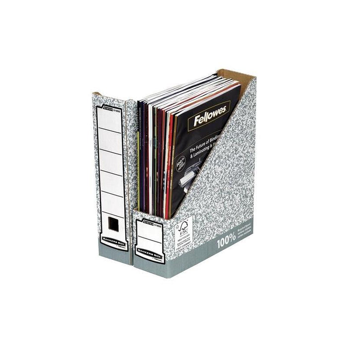 Pack De 10 Unidades Fellowes Bankers Box Revistero A4 80mm - Montaje Manual - Carton Reciclado Certificacion Fsc - Color Gris