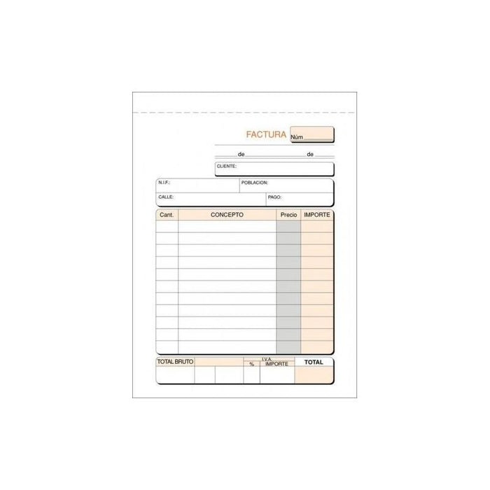 Pack De 10 Unidades Talonario Facturas 1/8 Natural 100h Simple 150x105mm Blanco