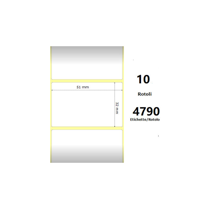 Pack De 10 Unidades White 51x32mm 4790 Et/Rotolo Z-1000d 2x1.3x3 Core 10 Rolls