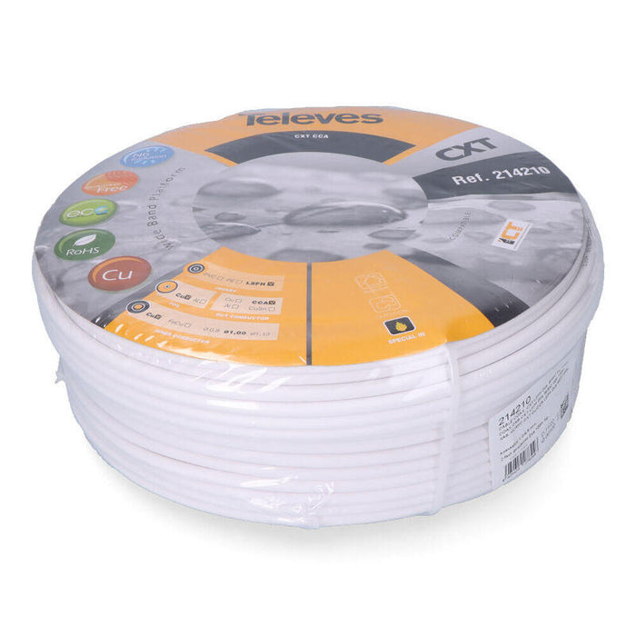 Pack De 100 Unidades - Cable Coaxial Apantallado Rg6 Cobre, Euro/M