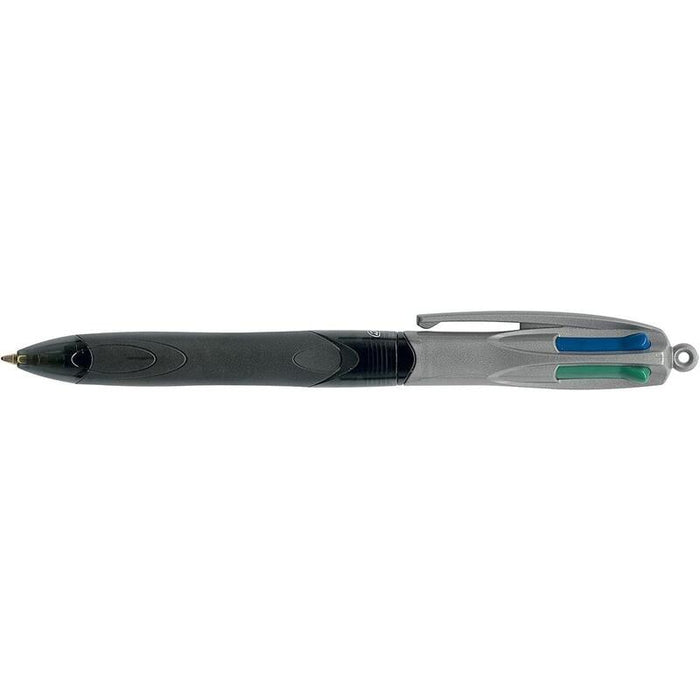 Pack De 12 Unidades Bic 4 Colours Grip Pro Boligrafo De Bola Retractil Con Grip - Punta Media De 1mm - Trazo De 0.4mm - Tinta Con Base De Aceite - Cuerpo Gris/Negro Transparente - 4 Colores